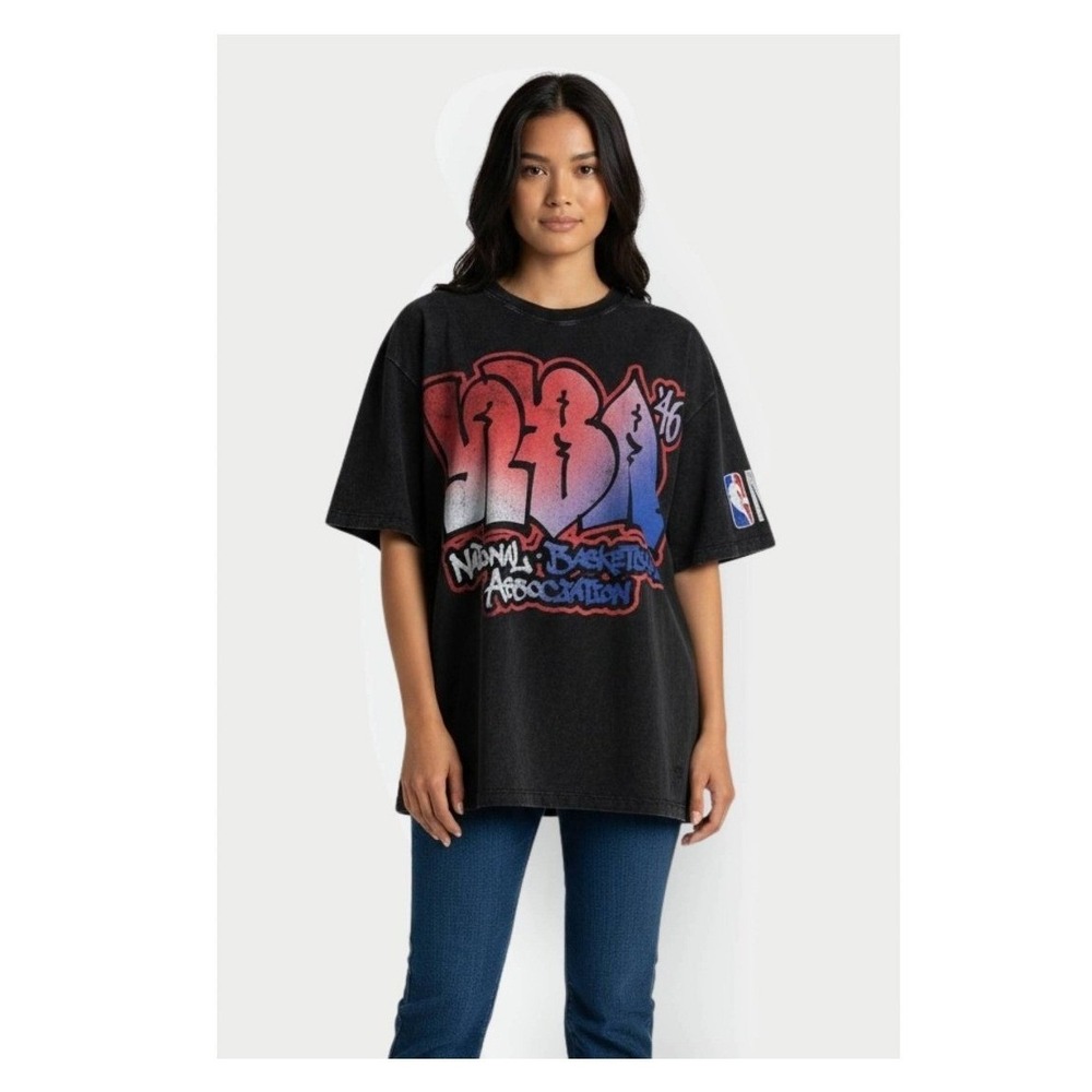 The Wild Collective NBA Logoman Unisex Graphic Tee Acid Wash Black Small
